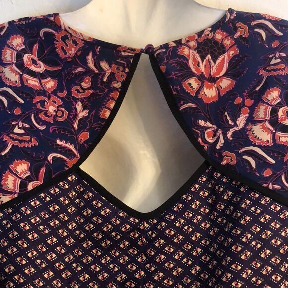 Veronica Beard blouse Sz 0 100% silk plum floral batik print seamed long sleeve - Picture 6 of 10